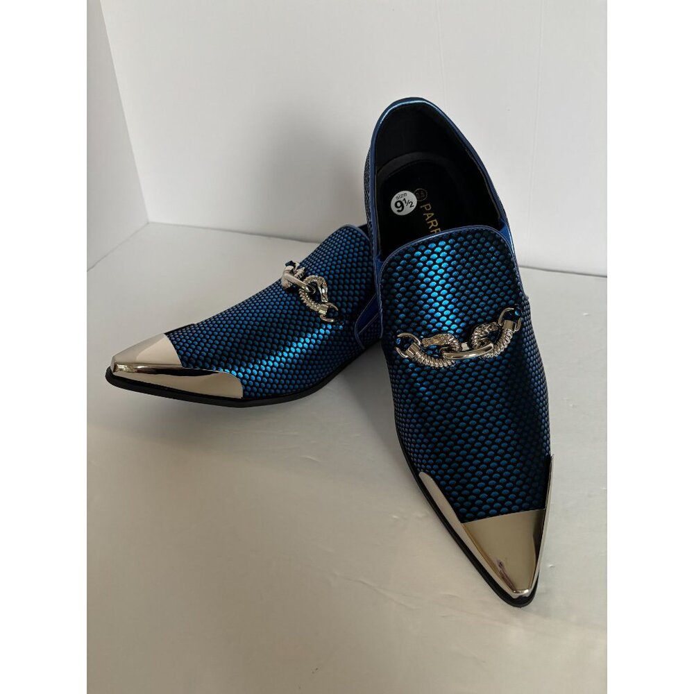 Parrazo Premium Cristiano 05 Mens Dress Loafers 9.5 Blue Black Pointy Metal Tip - Picture 10 of 13